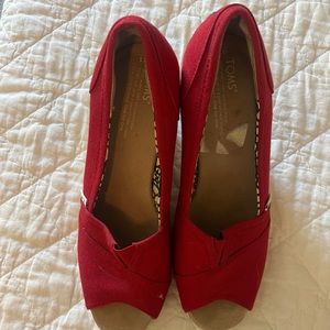 Red TOMs Wedge Peep-Toe Shoes